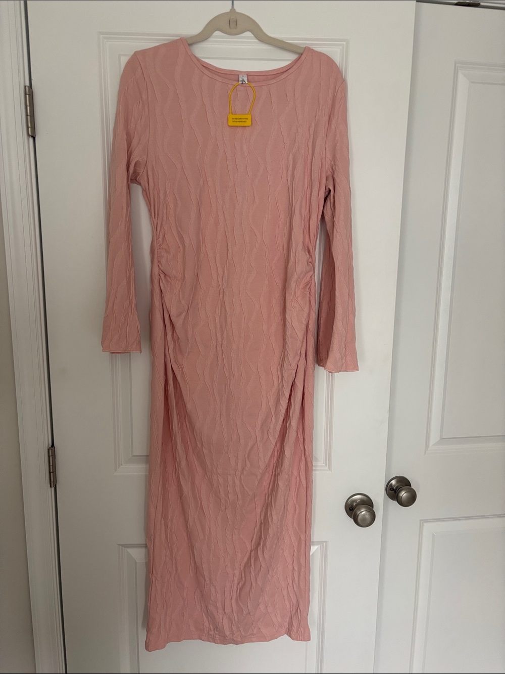 Long Sleeve Ribbed Maxi Dress in Light Pink